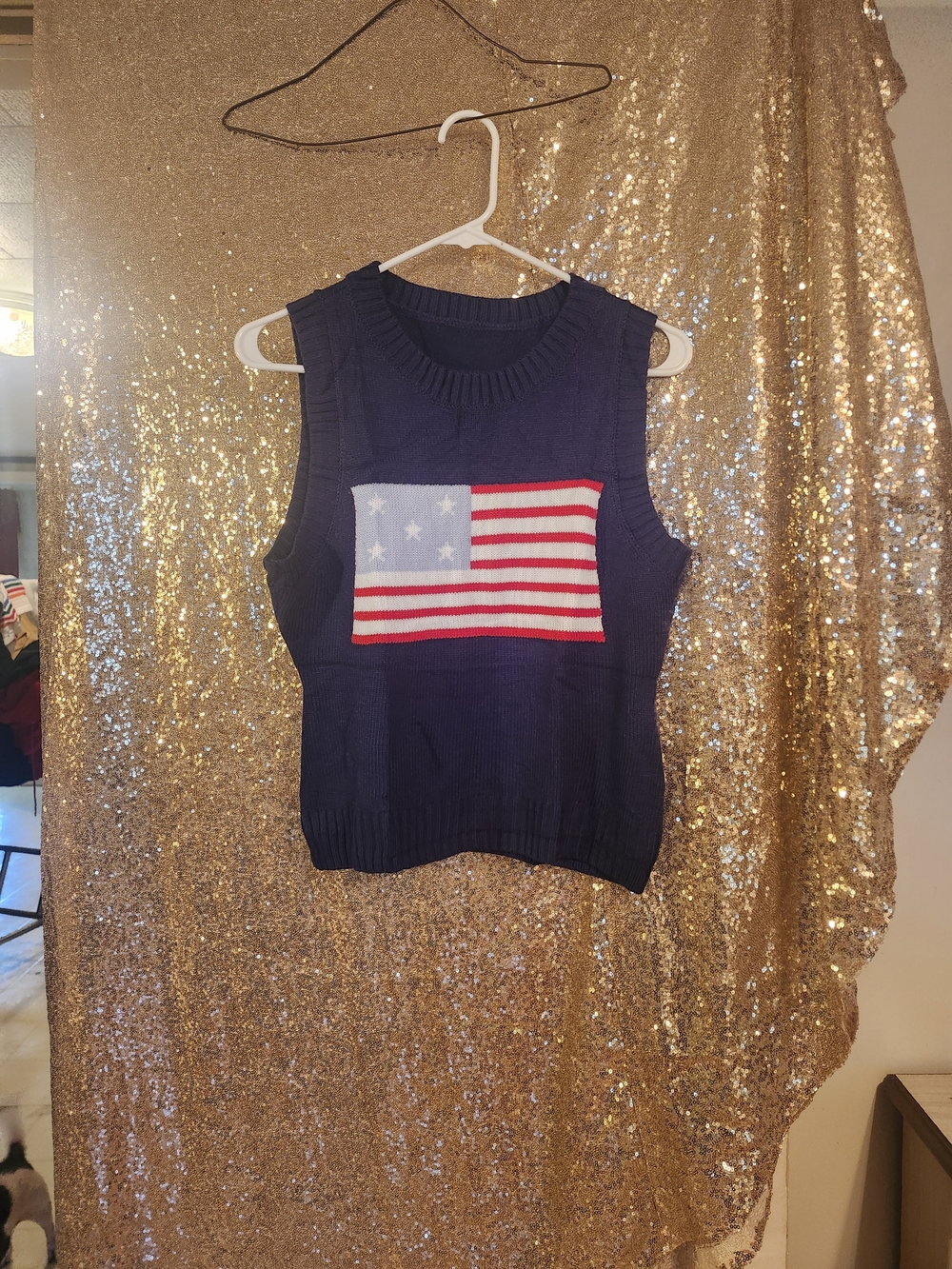Classic Navy Sleeveless V-Neck Sweater Vest with Flag Patch